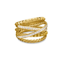 Load image into Gallery viewer, Crossover Trio Six Row Ring in 18K Yellow Gold with Diamonds, 17.5mm