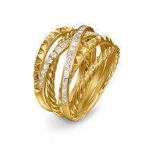 Load image into Gallery viewer, Crossover Trio Six Row Ring in 18K Yellow Gold with Diamonds, 17.5mm