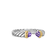 Load image into Gallery viewer, Petite Cable Open Ring in Sterling Silver with 14K Yellow Gold and Amethyst, 3.4mm