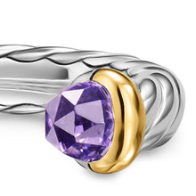 Load image into Gallery viewer, Petite Cable Open Ring in Sterling Silver with 14K Yellow Gold and Amethyst, 3.4mm