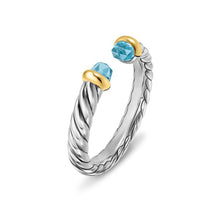Load image into Gallery viewer, Petite Cable Open Ring in Sterling Silver with 14K Yellow Gold and Blue Topaz, 3.4mm