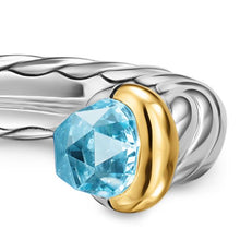 Load image into Gallery viewer, Petite Cable Open Ring in Sterling Silver with 14K Yellow Gold and Blue Topaz, 3.4mm