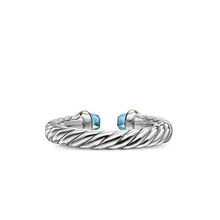 Load image into Gallery viewer, Petite Cable Open Ring in Sterling Silver with 14K Yellow Gold and Blue Topaz, 3.4mm