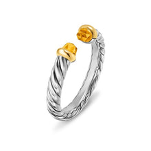 Load image into Gallery viewer, Petite Cable Open Ring in Sterling Silver with 14K Yellow Gold and Citrine, 3.4mm