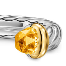 Load image into Gallery viewer, Petite Cable Open Ring in Sterling Silver with 14K Yellow Gold and Citrine, 3.4mm