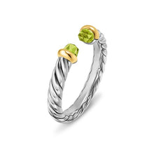 Load image into Gallery viewer, Petite Cable Open Ring in Sterling Silver with 14K Yellow Gold and Peridot, 3.4mm