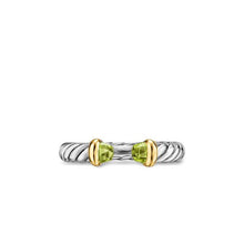 Load image into Gallery viewer, Petite Cable Open Ring in Sterling Silver with 14K Yellow Gold and Peridot, 3.4mm