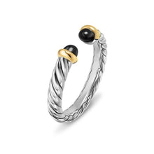 Load image into Gallery viewer, Petite Cable Open Ring in Sterling Silver with 14K Yellow Gold and Black Onyx, 3.4mm