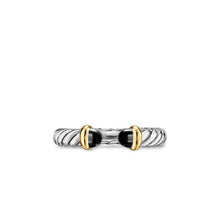 Load image into Gallery viewer, Petite Cable Open Ring in Sterling Silver with 14K Yellow Gold and Black Onyx, 3.4mm