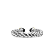 Load image into Gallery viewer, Petite Cable Open Ring in Sterling Silver with 14K Yellow Gold and Black Onyx, 3.4mm