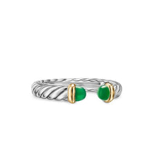 Load image into Gallery viewer, Petite Cable Open Ring in Sterling Silver with 14K Yellow Gold and Green Onyx, 3.4mm
