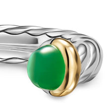 Load image into Gallery viewer, Petite Cable Open Ring in Sterling Silver with 14K Yellow Gold and Green Onyx, 3.4mm