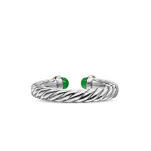 Load image into Gallery viewer, Petite Cable Open Ring in Sterling Silver with 14K Yellow Gold and Green Onyx, 3.4mm
