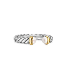 Load image into Gallery viewer, Petite Cable Open Ring in Sterling Silver with 14K Yellow Gold and Pearls, 3.4mm