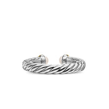 Load image into Gallery viewer, Petite Cable Open Ring in Sterling Silver with 14K Yellow Gold and Pearls, 3.4mm