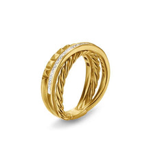 Load image into Gallery viewer, Crossover Trio Three Row Ring in 18K Yellow Gold with Diamonds, 8mm