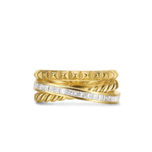 Load image into Gallery viewer, Crossover Trio Three Row Ring in 18K Yellow Gold with Diamonds, 8mm
