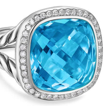 Load image into Gallery viewer, Albion Ring in Sterling Silver with Blue Topaz and Diamonds, 15mm