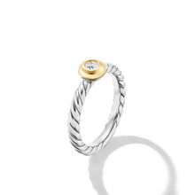 Load image into Gallery viewer, Petite Cable Ring in Sterling Silver with 14K Yellow Gold and Center Diamond, 2.8mm