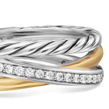 Load image into Gallery viewer, Crossover Three Row Ring in Sterling Silver with 18K Yellow Gold and Diamonds, 7mm