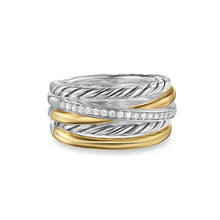 Load image into Gallery viewer, Crossover Five Row Ring in Sterling Silver with 18K Yellow Gold and Diamonds, 11mm