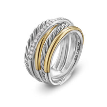 Load image into Gallery viewer, Crossover Five Row Ring in Sterling Silver with 18K Yellow Gold and Diamonds, 11mm