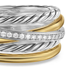 Load image into Gallery viewer, Crossover Five Row Ring in Sterling Silver with 18K Yellow Gold and Diamonds, 11mm