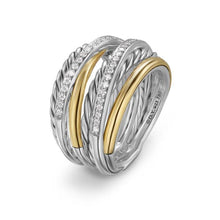 Load image into Gallery viewer, Crossover Seven Row Ring in Sterling Silver with 18K Yellow Gold amd Diamonds, 16mm