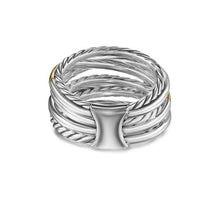 Load image into Gallery viewer, Crossover Seven Row Ring in Sterling Silver with 18K Yellow Gold amd Diamonds, 16mm