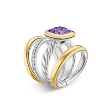 Load image into Gallery viewer, DY Mercer Four Row Stone Ring in Sterling Silver with 18K Yellow Gold, Amethyst and Diamonds, 14mm