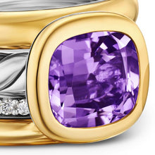 Load image into Gallery viewer, DY Mercer Four Row Stone Ring in Sterling Silver with 18K Yellow Gold, Amethyst and Diamonds, 14mm