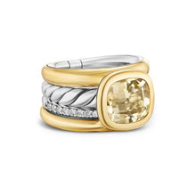 Load image into Gallery viewer, DY Mercer Four Row Stone Ring in Sterling Silver with 18K Yellow Gold, Champagne Citrine and Diamonds, 14mm
