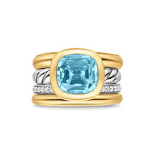 Load image into Gallery viewer, DY Mercer Four Row Stone Ring in Sterling Silver with 18K Yellow Gold, Sky Blue Topaz and Diamonds, 14mm