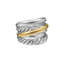 Load image into Gallery viewer, Crossover Five Row Ring in Sterling Silver with 14K Yellow Gold, 17.5mm