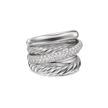 Load image into Gallery viewer, Crossover Five Row Ring in Sterling Silver with Diamonds, 17.5mm
