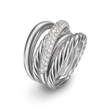 Load image into Gallery viewer, Crossover Five Row Ring in Sterling Silver with Diamonds, 17.5mm