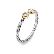 Load image into Gallery viewer, Cable Open Round Ring in Sterling Silver with 18K Yellow Gold and Diamonds, 3.9mm