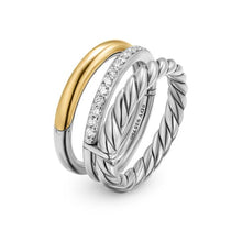 Load image into Gallery viewer, DY Mercer Three Row Ring in Sterling Silver with 18K Yellow Gold and Diamonds, 8.9mm