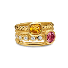 Load image into Gallery viewer, DY Mercer Color Stone Multi Row Ring in 18K Yellow Gold with Citrine, Pink Tourmaline and Diamonds, 10mm