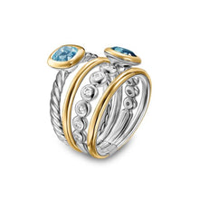 Load image into Gallery viewer, DY Mercer Color Stone Multi Row Ring in Sterling Silver with 18K Yellow Gold, Blue Topaz and Diamonds, 10mm