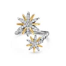 Load image into Gallery viewer, Starburst Bypass Ring in Sterling Silver with 18K Yellow Gold and Diamonds, 24.6mm