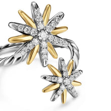 Load image into Gallery viewer, Starburst Bypass Ring in Sterling Silver with 18K Yellow Gold and Diamonds, 24.6mm