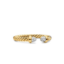Load image into Gallery viewer, Micro Cablespira Flex Open Ring in 18K Yellow Gold with Pav Diamond Domes, 2.5mm