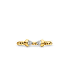 Load image into Gallery viewer, Micro Cablespira Flex Open Ring in 18K Yellow Gold with Pav Diamond Domes, 2.5mm