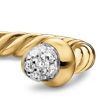 Load image into Gallery viewer, Micro Cablespira Flex Open Ring in 18K Yellow Gold with Pav Diamond Domes, 2.5mm