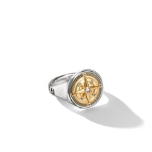 Load image into Gallery viewer, Maritime Compass Signet Ring in Sterling Silver with 18K Yellow Gold and Center Diamond, 19.4mm