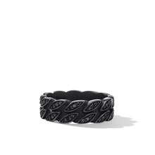 Load image into Gallery viewer, Curb Chain Band Ring in Black Titanium with Black Diamonds, 8mm