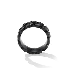 Load image into Gallery viewer, Curb Chain Band Ring in Black Titanium with Black Diamonds, 8mm