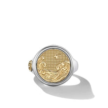 Load image into Gallery viewer, Water and Fire Duality Signet Ring in Sterling Silver with 18K Yellow Gold