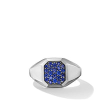 Load image into Gallery viewer, Streamline Signet Ring in Sterling Silver with Blue Sapphires, 14mm